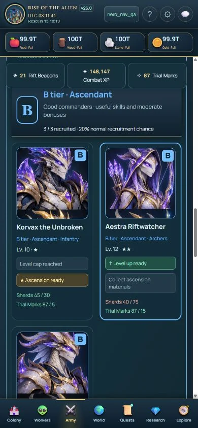 Hero collection in the playable alpha